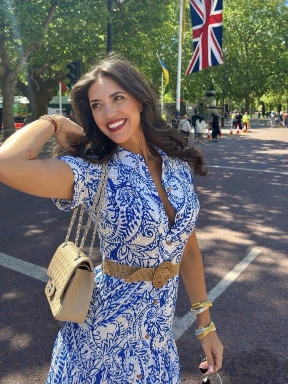 Zara Blue and White Eyelet Paisley Shirt Dress